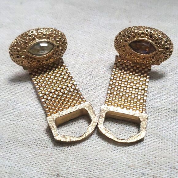Vintage Mesh Gold Plated Crystal Cufflinks - Picture 4 of 6